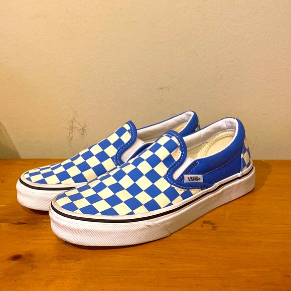 Unisex Vans Blue & White Checker low top slip on sneakers Mens 3.5 womens 5 - Picture 2 of 10